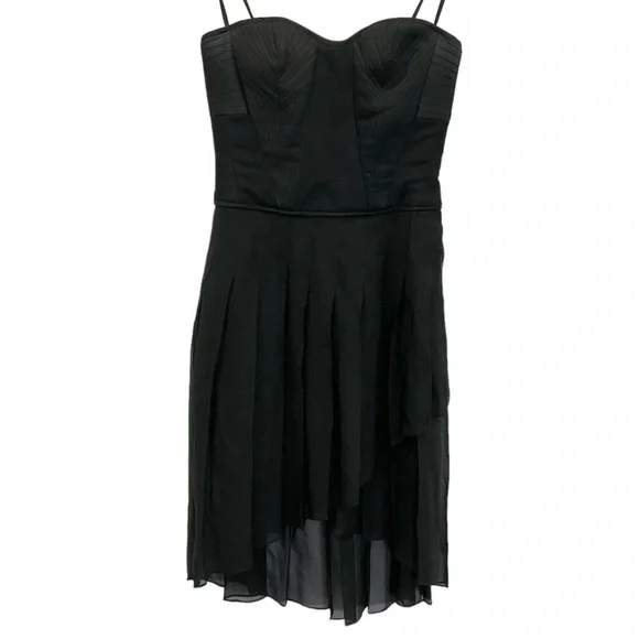 BCBG MaxAzria “April” Black Strapless Corset Silk Chiffon Hi-Low Dress - Picture 2 of 16